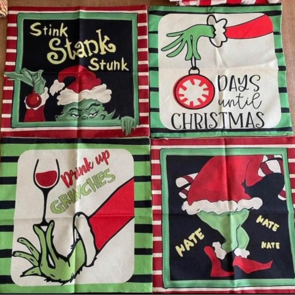 Festive Grinch Holiday Pillow Covers Set
